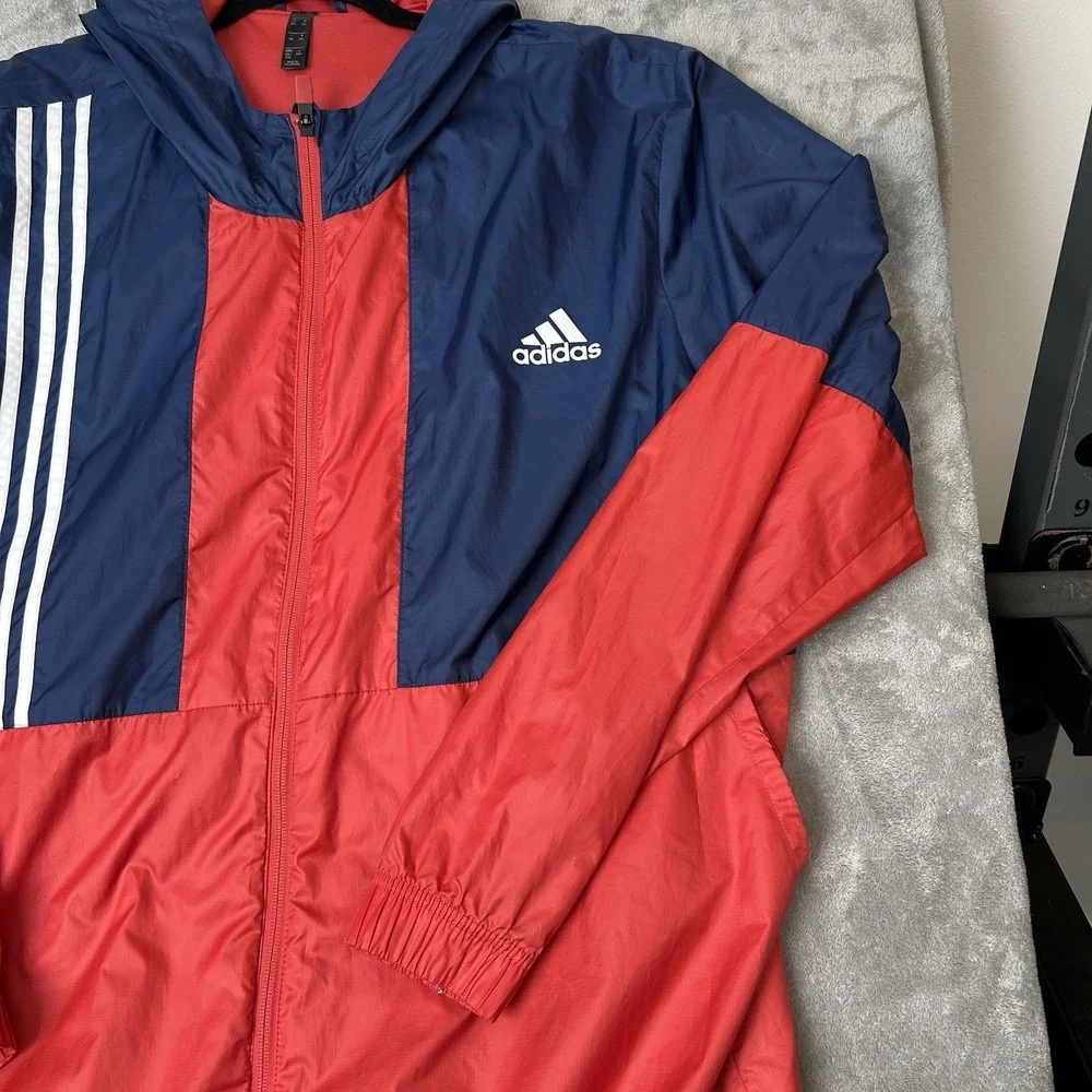 Adidas Windbreaker Axis Full‎ Zip Jacket Mens Hooded Color White, Red & Blue 2XL